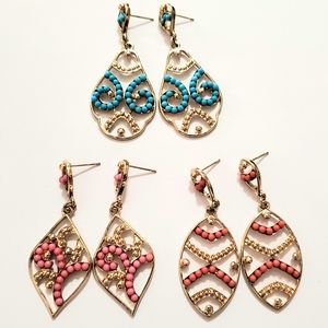 3 X VINTAGE GOLD SEEDBEAD FILIGREE EARRINGS